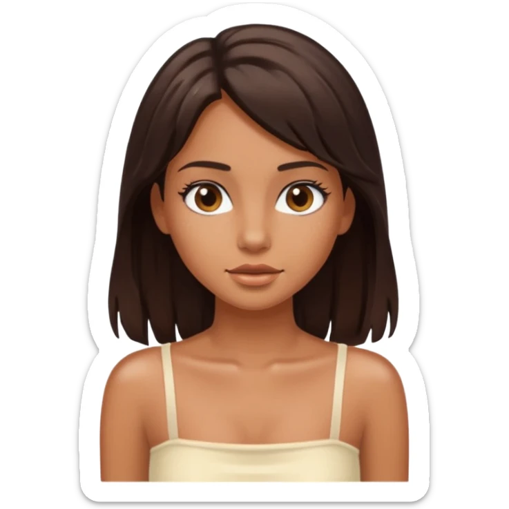 A tanned girl's face wet long dark brown hair with ivory tube top sticker