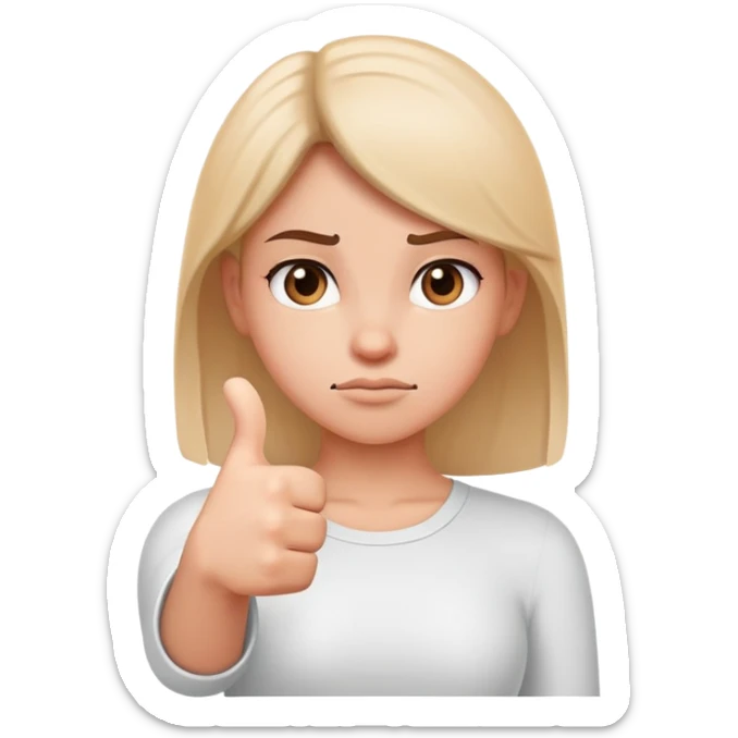 Cartoon girl showing ambivalence with one hand thumbs up and one hand thumbs down, indecisive face sticker