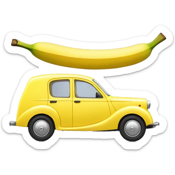 Yellow Austin car in the shape of banana with the English officer inside sticker