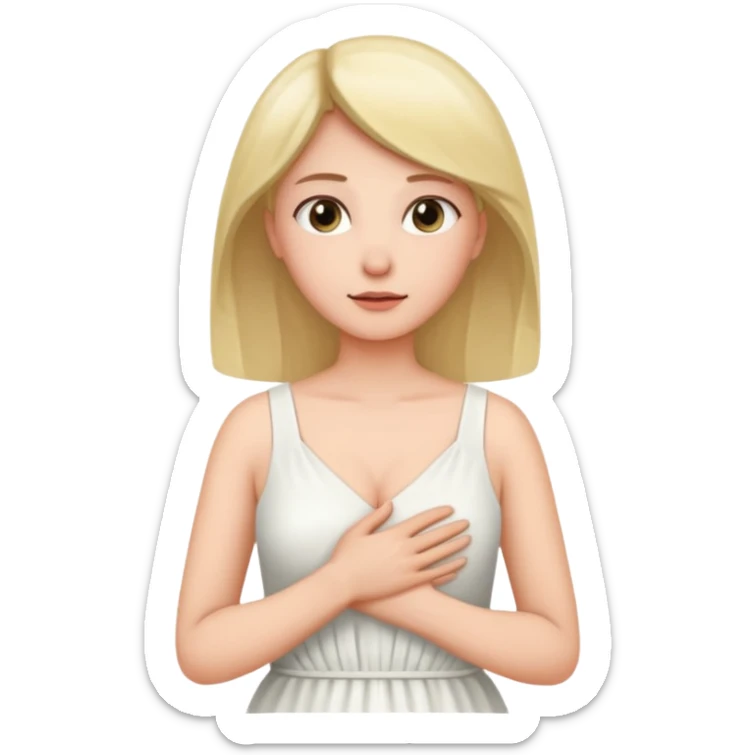 the woman holds one hand on her chest and the other on her stomach sticker