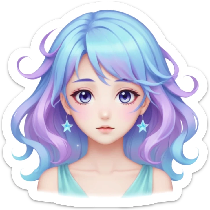 Beautiful gorgeous anime lady with beautiful nebula hair, fashion aesthetic, ethereal, fairycore, pastelcore  sticker