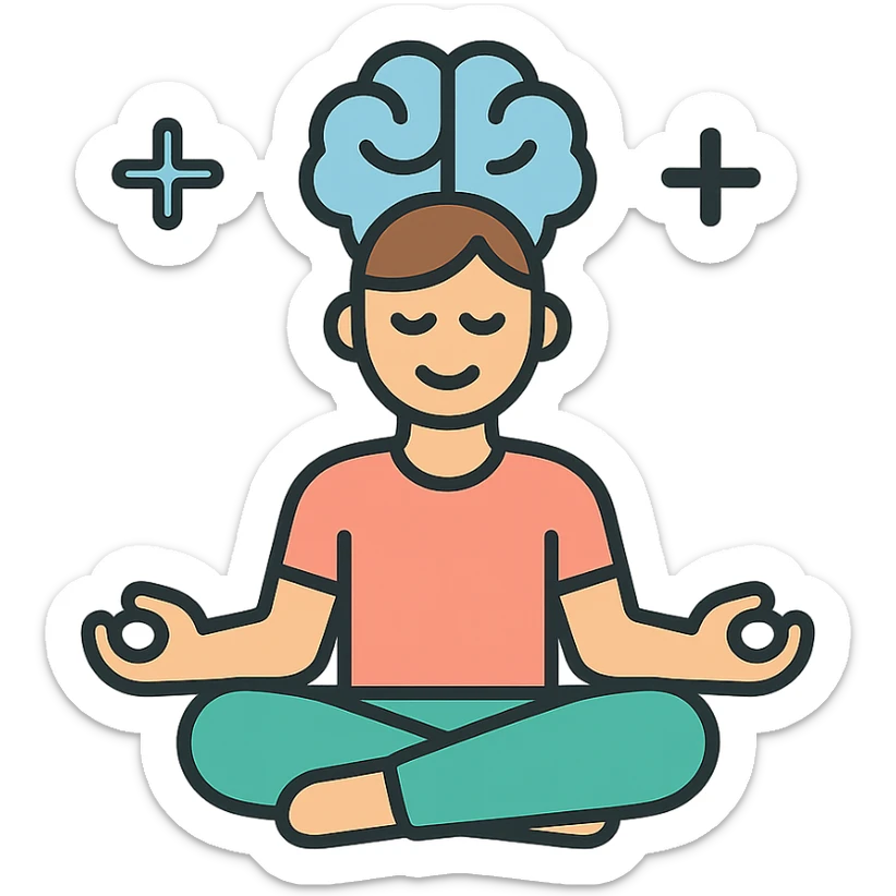icon representing mental health, meditating person, soothing colors, minimalist style sticker