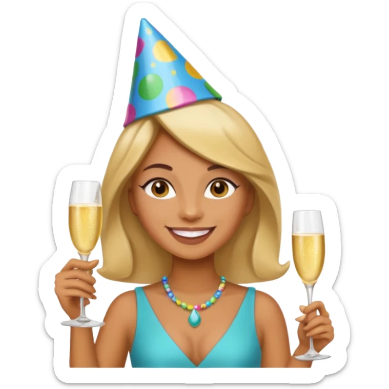 leo woman holding a champagne glass, authentic apple emoji style, simple and bold sticker