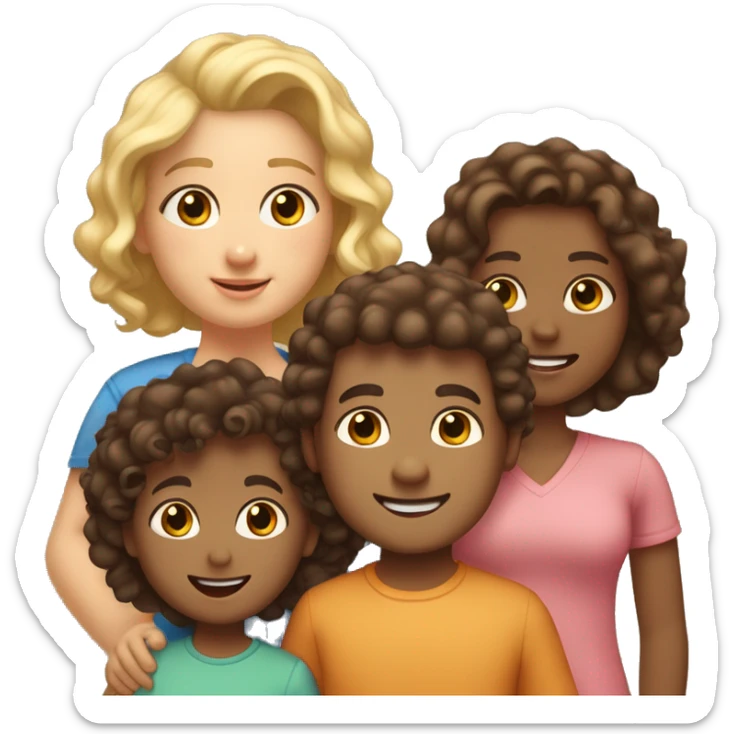 Family of 5. Dad brown hir, mom dark-brown curly hair, oldest boy blonde curl hair, oldest girl light brown hair, toddler boy, brown hair. sticker