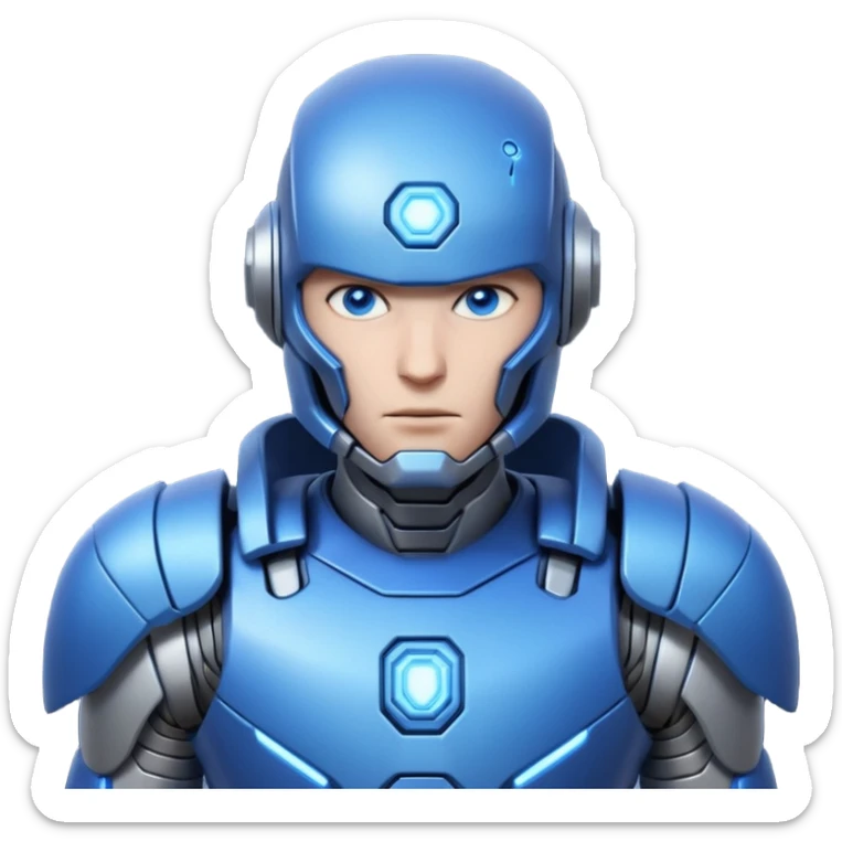 mechanical armored man portrait, head and shoulders only, futuristic metal armor, glowing energy lines, robotic shoulder plates, intense expression, sci-fi warrior vibe, 3D cartoon style, mobile game icon style, clean background, no text, no watermark
  sticker