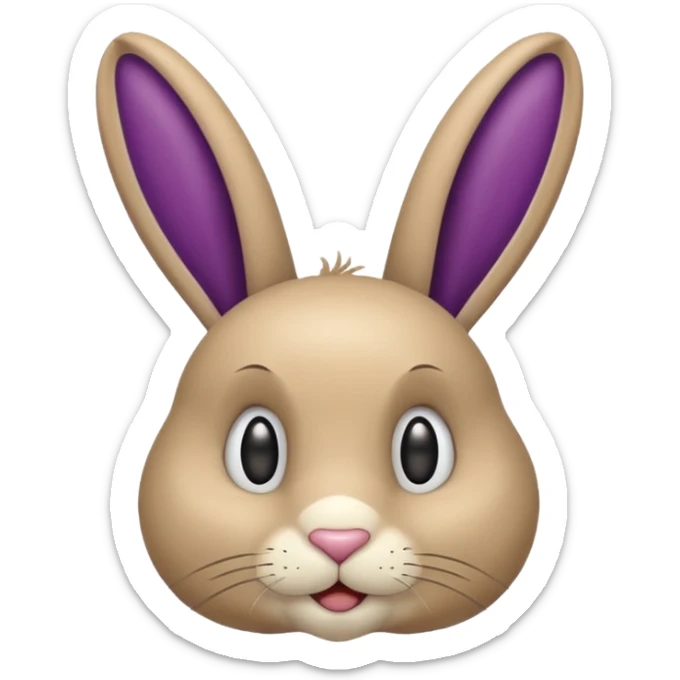 Un lapin beige qui a les oreilles qui tombent  avec une aubergine sur la tête sticker