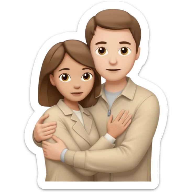 A white man with brown hair in pale beige clothes supports and hugs a woman in pale beige clothes sticker