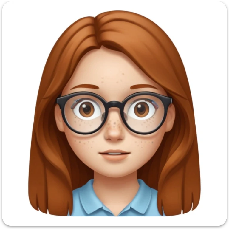 Une adolescente avec des taches de rousseurs, des grandes lunettes, des cheveux châtains clair longs et lisses et des yeux marrons  sticker