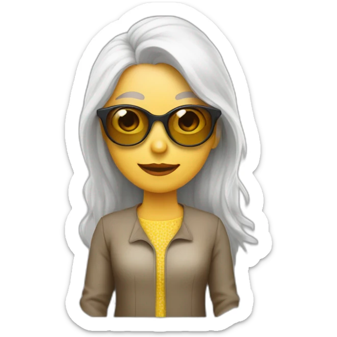 Mujer de 50 años con cola de caballo lentes blanca de pelo amarillo con canas sticker