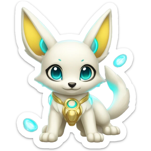 Shiny White Angelic Electric Albino Umbreon. cyan eyes and cyan markings. Golden Anubis-rings. full body sticker