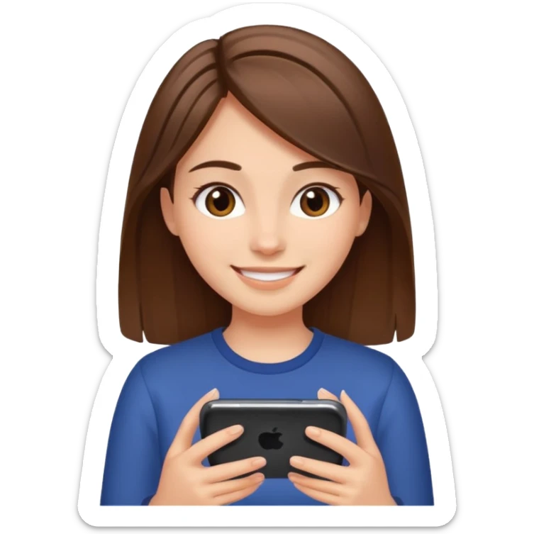 Girl with straight brown her and her feet behind her and she is smiling at her phone  sticker