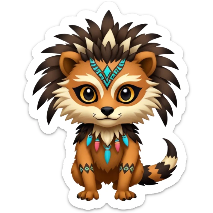 a colorful dark edgy cute vernid-fionbri-creature with tribal markings full body sticker