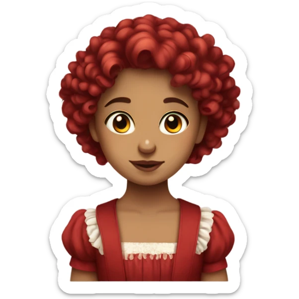 girl hair curly and red , have red wings ,Wearing an old-era dress dark red sticker