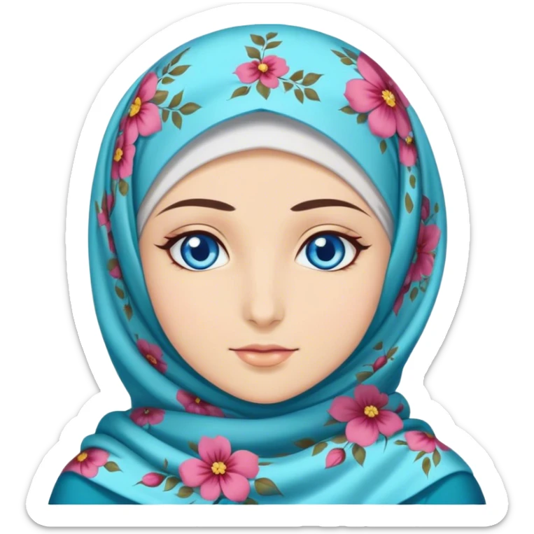 Turkish beautiful finish Konya girl blue eyes with hijab and floral dress sticker