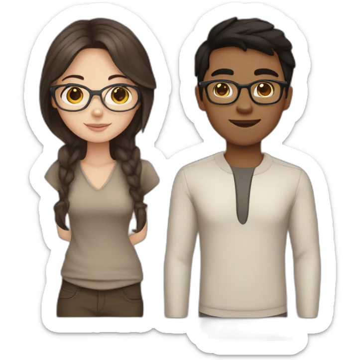 White girl dark brown hair and be indian boy with glasses and dark brown hair  sticker