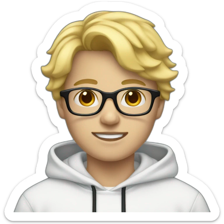blonde boy with a white hoodie and black shoes and blue glasses and jeans sticker