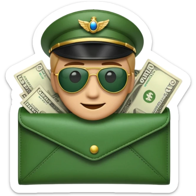 Aviator money emoji, wallet full of cash, casino vibe, premium 3D emoji style, clean, no background
 sticker