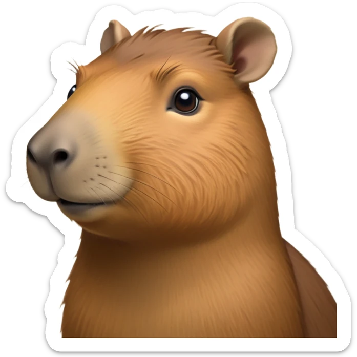 cinematic-noble-capybara-portrait-emoji,-poised-and-serene,-with-a-robust,-rounded-build-covered-in-soft,-earthy-fur-and-gentle,-wise-eyes,-simplified-yet-sharp-and-sophisticated-features,-highly-detailed,-glowing-with-a-warm,-natural-glow -simplified-yet-realistic head tilted confidently staring at the camera in a comical way sticker