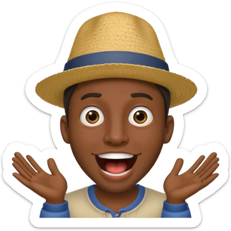 homme créole réunionnais  étonné  bouche ouverte avec chapeau sticker