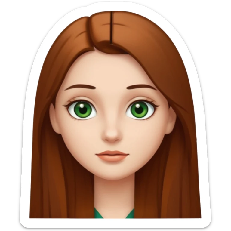 Girl with dark green eyes, light eyebrows and long brown straight hair sticker