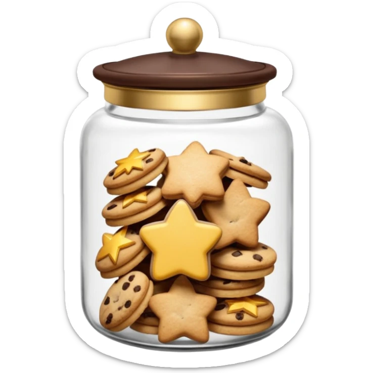 Realistic glass cookie jar with brown lid full of stars cookies sticker