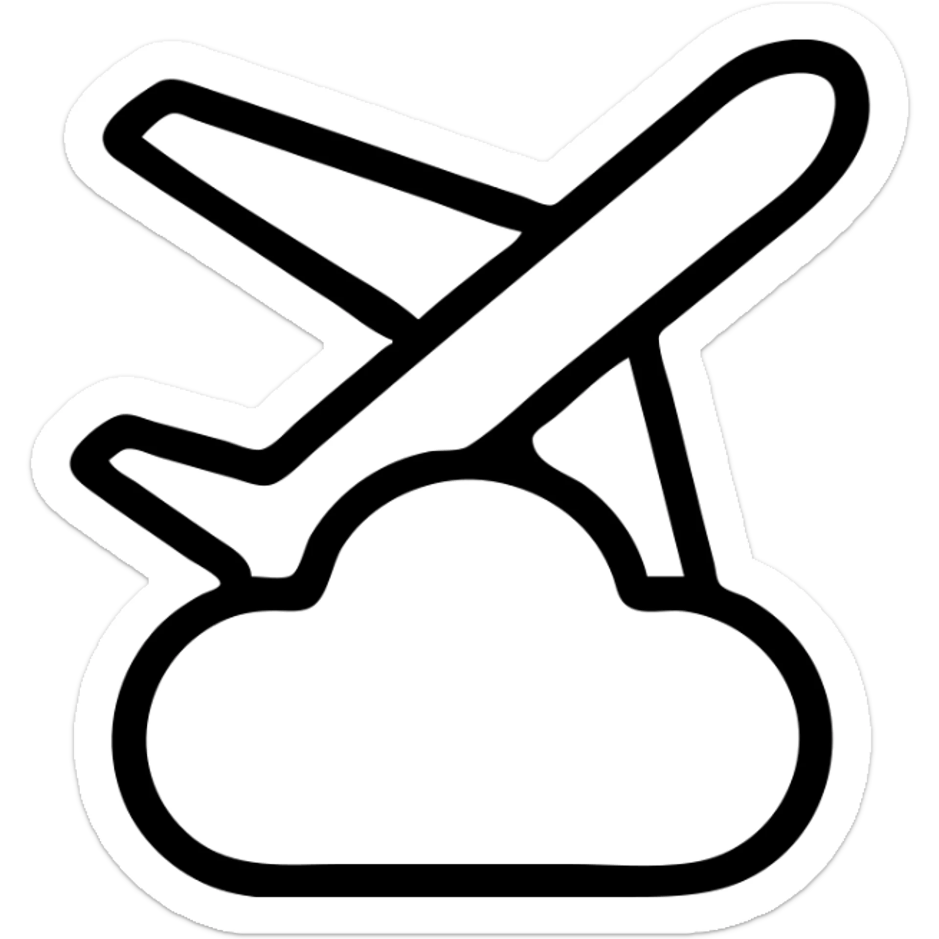 minimalistic outline of an airplane and a cloud, fine lines, clean and simple sticker
