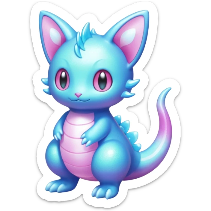 Shiny Sparkly Iridescent Bioluminescent Glowing Skitty-Lumineon-Amaura-Dragonair-Fakémon-hybrid-creature (full body)  sticker