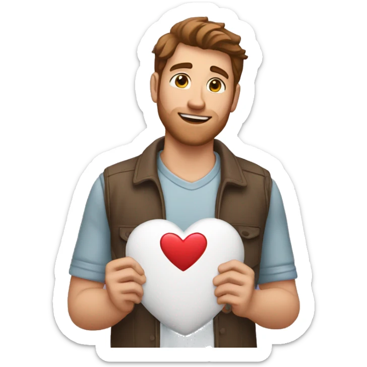 White man with brown hair holding a heart in front of him to give to a lover sticker