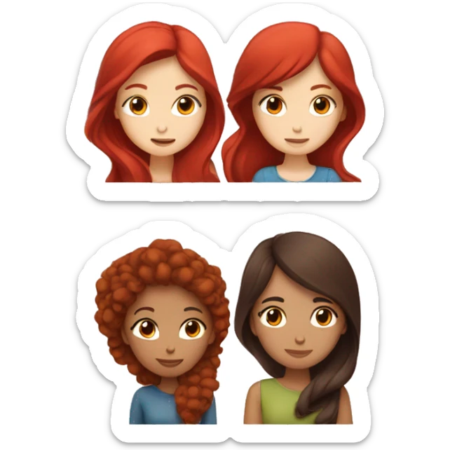 Two girls kissing one with red hair and the other with dark brown hair  sticker