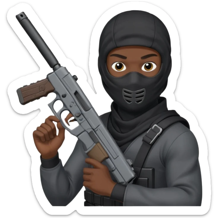 Créame este emoji 🥷🏾 con una glook en la mano y el cargador largo sticker