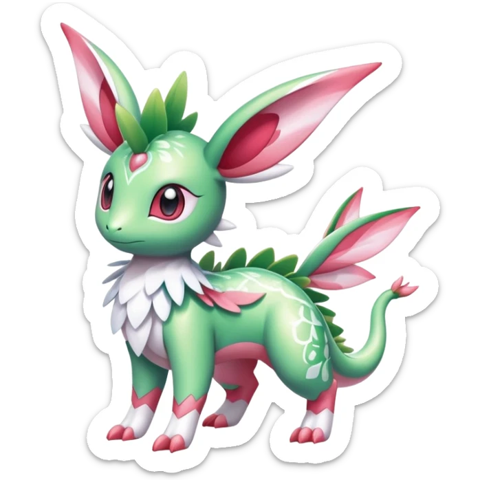 Shiny Exotic Cute Adorable Majestic Ethereal Sparkly Flygon-Sylveon-Shaymin-Hybrid-Creature with white pattern-markings sticker