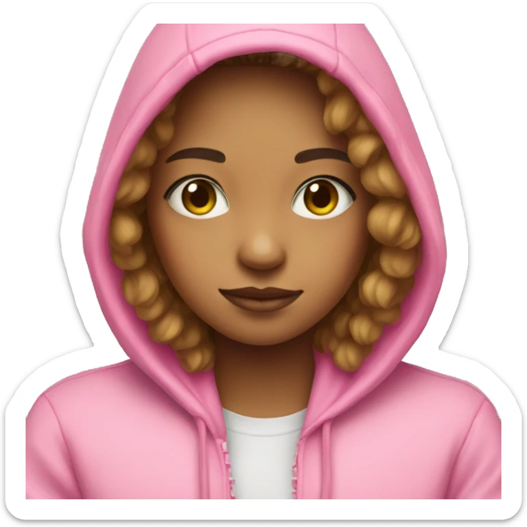 Girl wearing a pink hoodie saying pink palm puff sticker