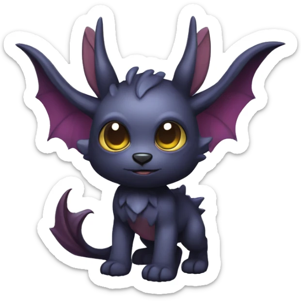 Cute cool fantasy dark-themed animal hybrid Fakemon with horns and bat ears full body sticker