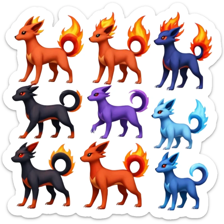 
Canine-Litten-Houndoom-Amaura-Salandit-Noibat-Flareon-Fakémon-fusion (full body) sticker