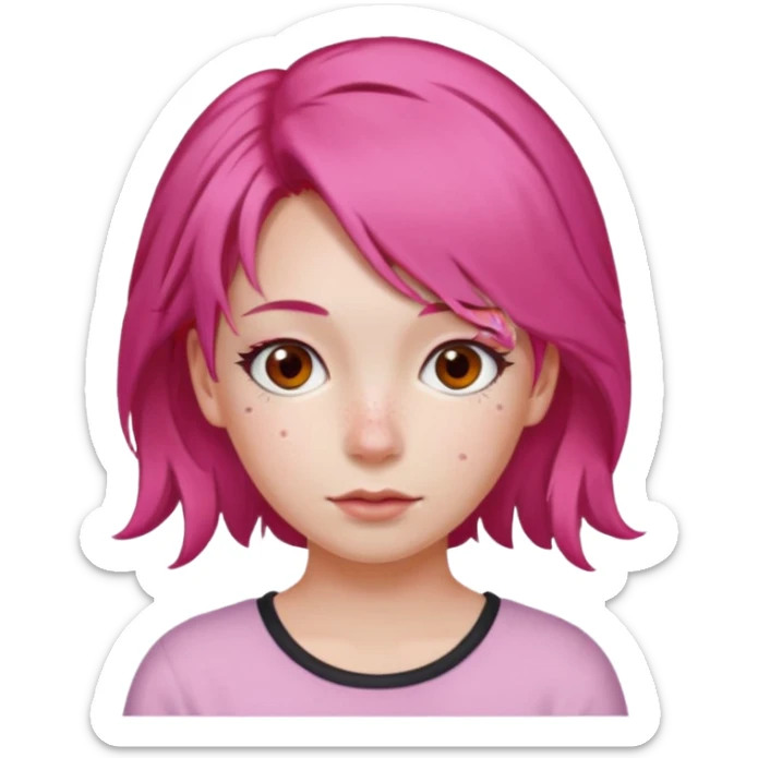  girl with pink hair and red color hairclip sticker