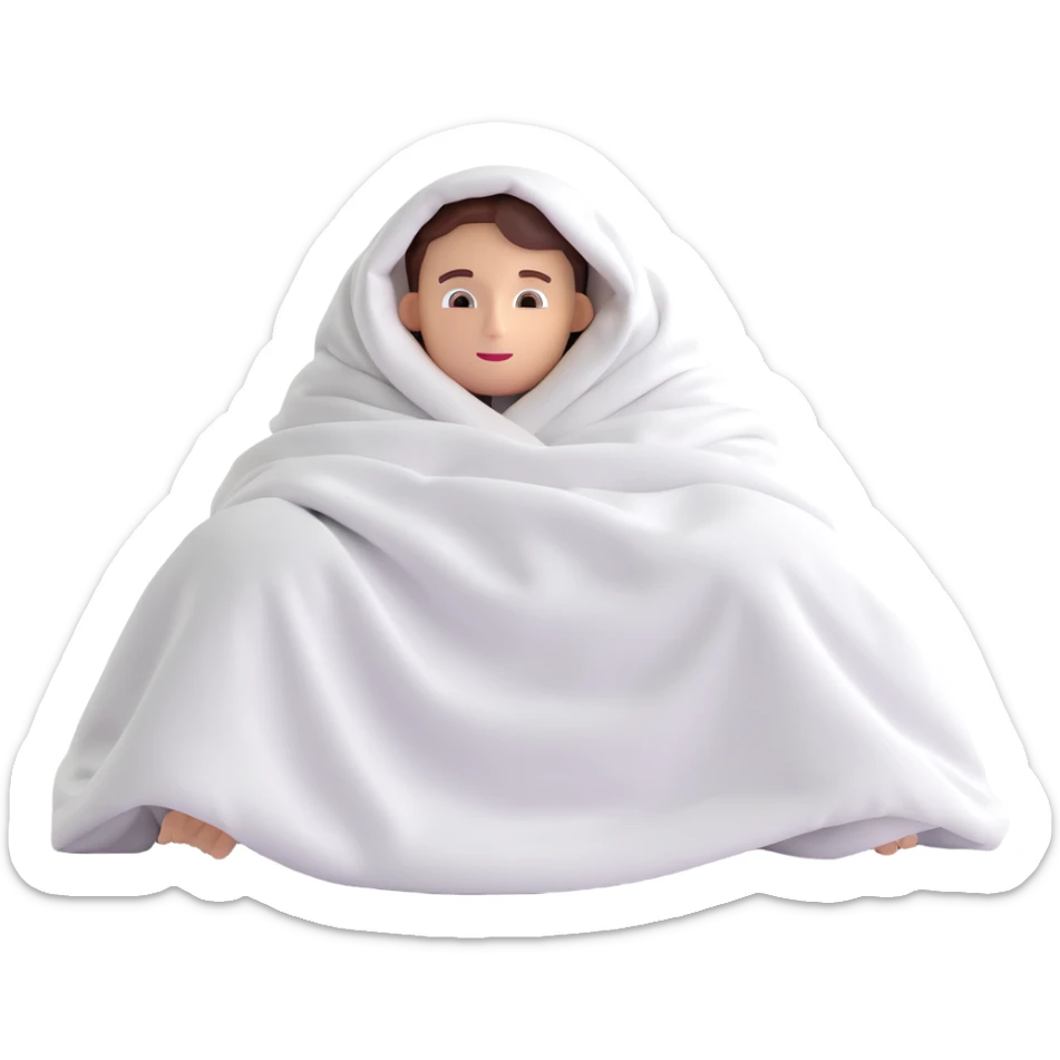 bed with a person completely hidden under the blanket, no body parts or face visible, only the blanket on the bed sticker