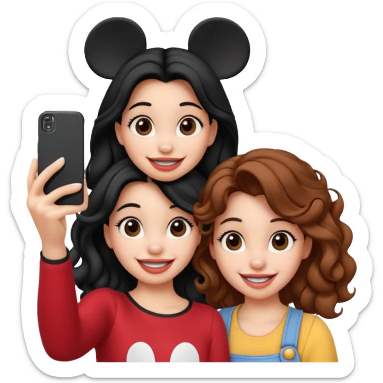 Haz un dos chicad una la bella de Disney y la otra uo con el pelo rizado largo haciendose un selfie como si et UVI ETB en el perquè de isney sticker