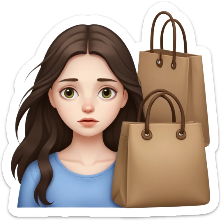 beautiful pale brunette girl with long hair looking tired with bags under eyes sticker