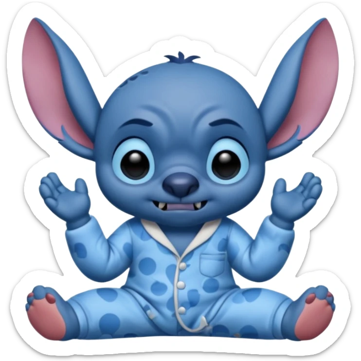 crie um memoji do personagem stitch onde ele esteja de pijama com carinha de sono assim como na imagem, porém sendo um memoji sticker