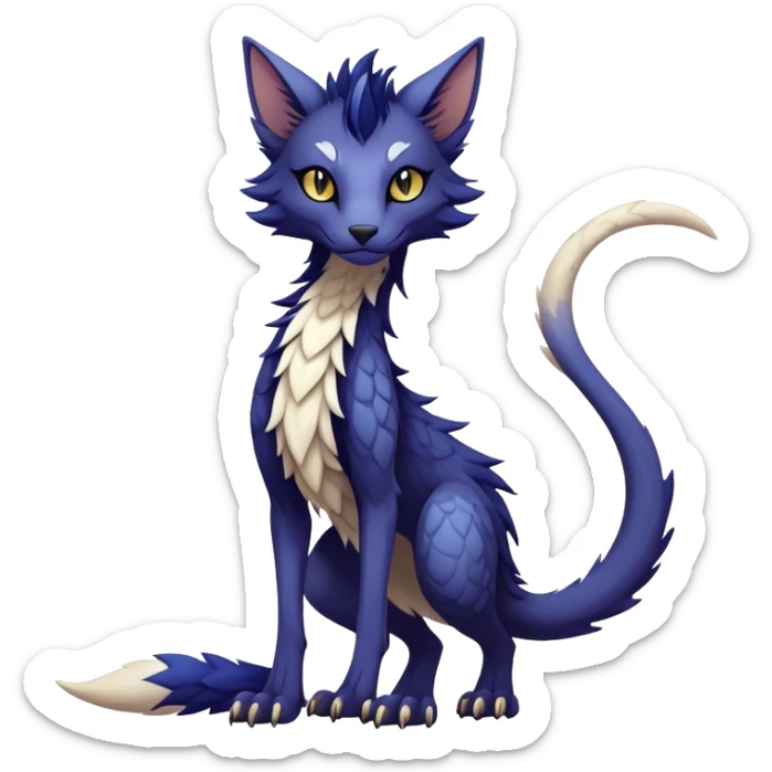 Kawaii dark edgy fantasy ethereal feline-vernid-sergal-fursona animal creature with a tufted tail full body with intricate markings  sticker