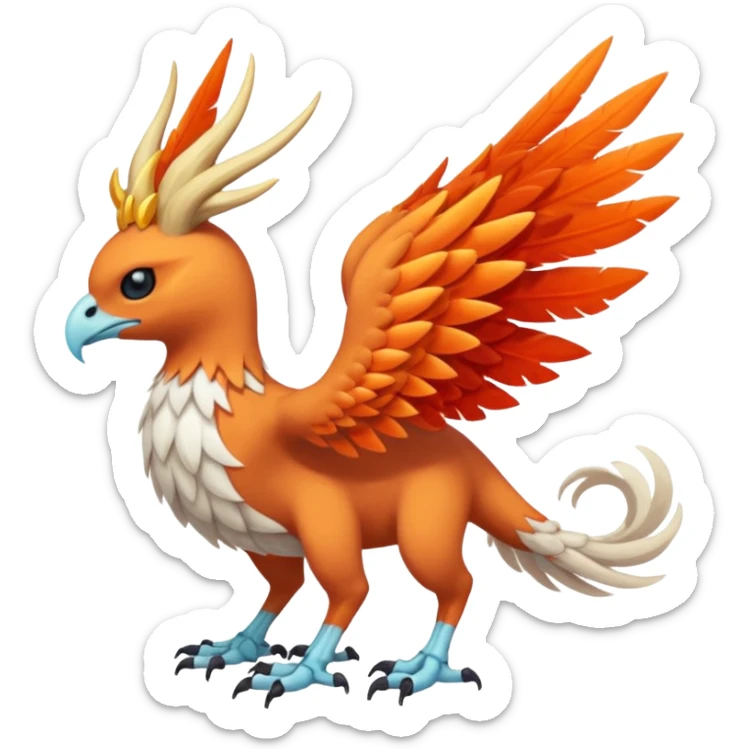 Skeletal snowy fuzzy feathery fiery winged horned Amaura-Aurorus-Pokémon-Fakémon-hybrid-fusion-creature, full body sticker