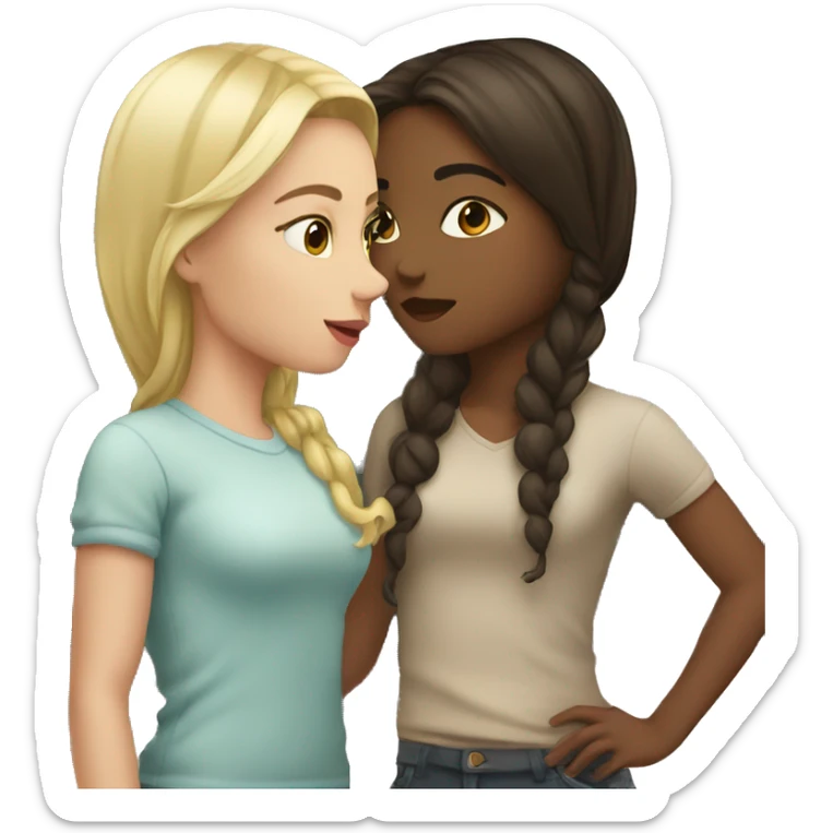 Blond girl and brunette girl kissing sticker
