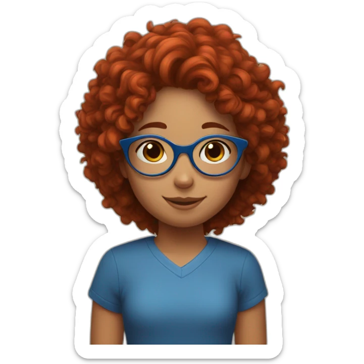 a girl with red curly hair and blue glasses hugging her black-haired son sticker