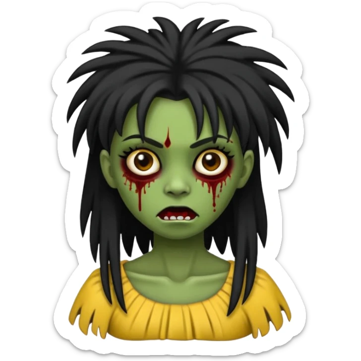 Faça uma menina de cabelo liso preto com franja zumbi cabelo longo 🧟‍♀️ faça ela assim sticker