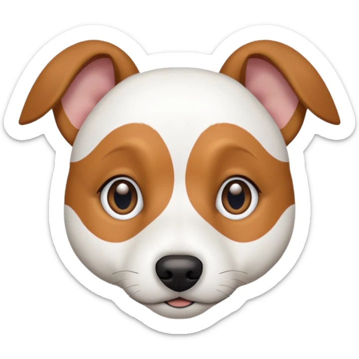 a fully white jack russell the size of a kelpie with floppy ears and a half white face sticker