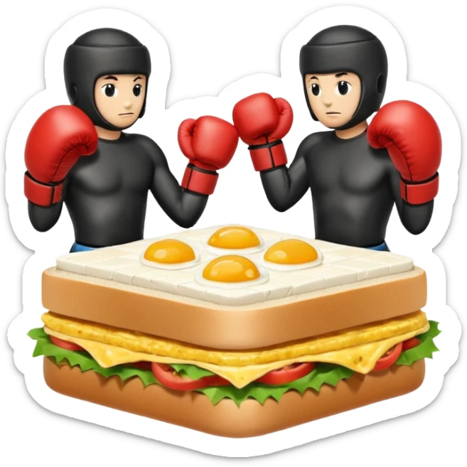 Chess pieces boxing, holding guard and jabbing, on top of an egg sandwich sticker