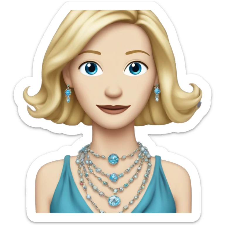 carol aird (cate blanchett, blue eyes)  with jewelry with mid long hair  sticker