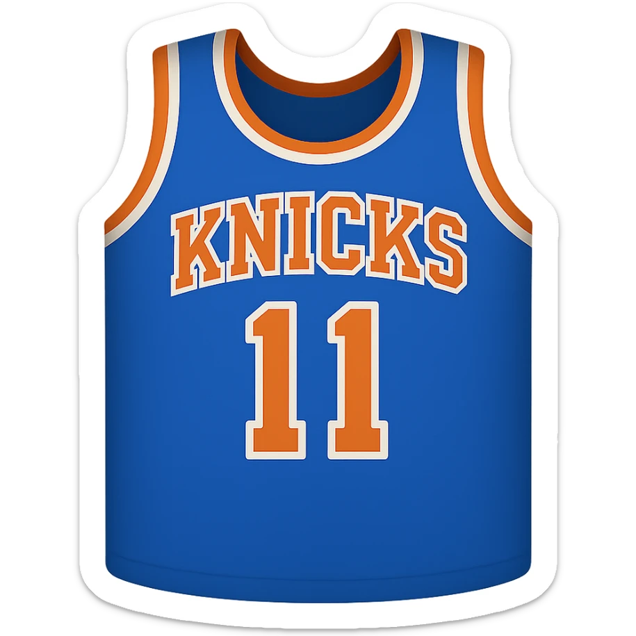 new york knicks basketball jersey featuring the number 11, twitter emoji style sticker