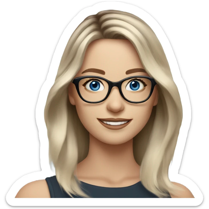 Shoulder length Balayage pale model lady with glasses and blue eyes happy  sticker