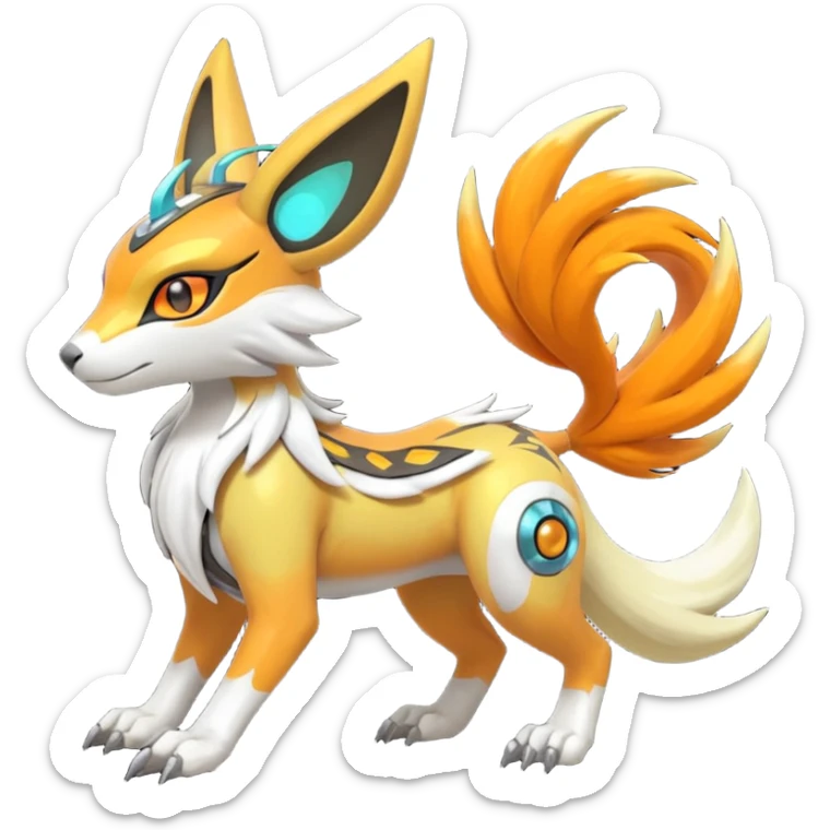 Tribal Exotic Meloetta-Lombax-Renamon-Protogen-Palkia-hybrid-fusion-Fakémon-creature, full body sticker